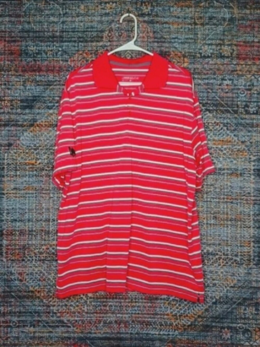 Nike Golf mens hotpink gray white striped drifit golf polo XL EUC